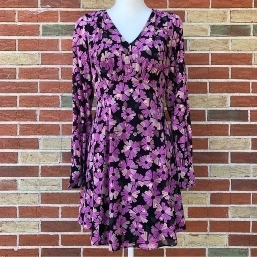 NWOT kate spade Silk Floral V-neck Long Sleeve Empire Waist Purple Dress 👗